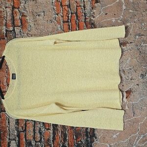 Eileen Fisher Pale Yellow Scoop Neck Long Sleeve Sweater, SZ L